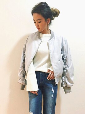「UNRELISH」｜「アイテム（MA-1）」を使った、UNRELISH　OFFICIALさん（レディース・155cm）の冬コーディネート