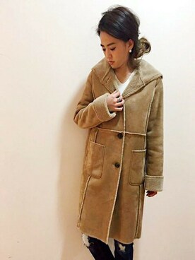 「UNRELISH」｜「アイテム（ムートンコート）」を使った、UNRELISH　OFFICIALさん（レディース・155cm）の冬コーディネート