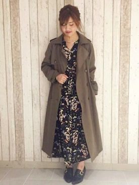 「アイテム（トレンチコート、グリーン系）」を使った、UNRELISH　OFFICIALさん（レディース・155cm）の冬コーディネート