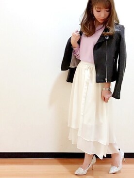 「UNRELISH」｜「アイテム（ライダースジャケット）」を使った、UNRELISH　OFFICIALさん（レディース・153cm）の冬コーディネート