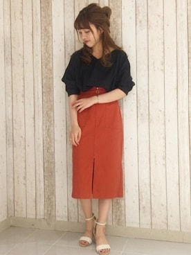 「アイテム（スカート、オレンジ系）」を使った、UNRELISH　OFFICIALさん（レディース・155cm）の夏コーディネート
