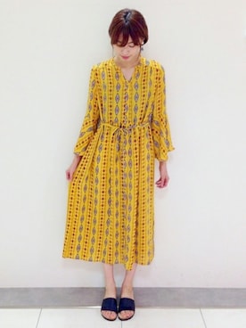 「マスタード」｜「アイテム（シャツワンピース）」を使った、UNRELISH　OFFICIALさん（レディース・164cm）の夏コーディネート