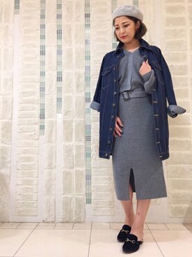 「ロングジャケット」｜「アイテム（デニムジャケット）」を使った、UNRELISH　OFFICIALさん（レディース・167cm）の秋コーディネート