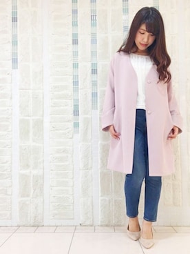 「UNRELISH」｜「アイテム（ノーカラージャケット）」を使った、UNRELISH　OFFICIALさん（レディース・156cm）の春コーディネート