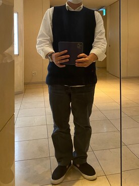 「JIL SANDER（ジルサンダー）のアイテム（ベスト、ブルー系）」を使った、よだいめさん（メンズ・161cm）の春コーディネート