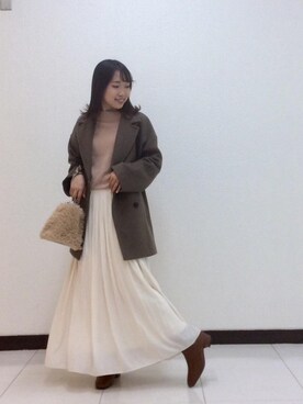 「お呼ばれ」｜「アイテム（その他アウター）」を使った、ルクールブラン横浜ジョイナス店スタッフさん（レディース・156cm）の秋コーディネート