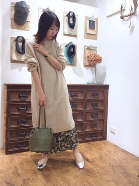 「お呼ばれ」｜「アイテム（バレエシューズ）」を使った、ルクールブラン横浜ジョイナス店スタッフさん（レディース・156cm）の秋コーディネート