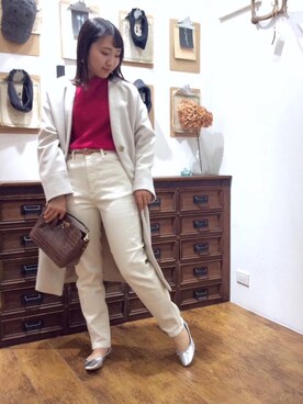 「お呼ばれ」｜「アイテム（その他アウター）」を使った、ルクールブラン横浜ジョイナス店スタッフさん（レディース・156cm）の秋コーディネート