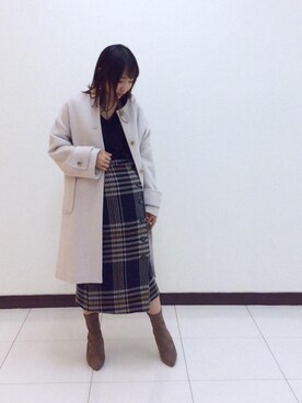 「雨」｜「アイテム（その他アウター）」を使った、ルクールブラン横浜ジョイナス店スタッフさん（レディース・156cm）の秋コーディネート