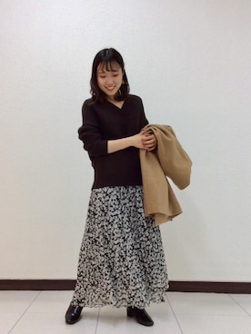 「お呼ばれ」｜「アイテム（その他アウター）」を使った、ルクールブラン横浜ジョイナス店スタッフさん（レディース・156cm）の冬コーディネート