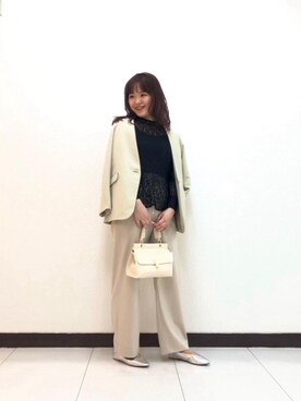 「お呼ばれ」｜「アイテム（ノーカラージャケット）」を使った、ルクールブラン横浜ジョイナス店スタッフさん（レディース・156cm）の春コーディネート