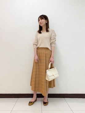 「お呼ばれ」｜「アイテム（バレエシューズ）」を使った、ルクールブラン横浜ジョイナス店スタッフさん（レディース・161cm）の春コーディネート