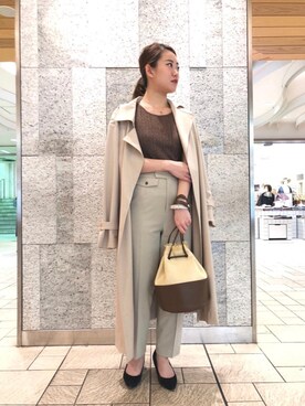 「お呼ばれ」｜「アイテム（トレンチコート）」を使った、ルクールブラン横浜ジョイナス店スタッフさん（レディース・152cm）の春コーディネート
