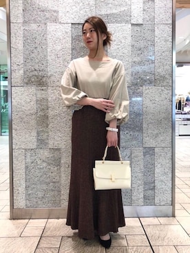 「お呼ばれ」｜「アイテム（Tシャツ/カットソー）」を使った、ルクールブラン横浜ジョイナス店スタッフさん（レディース・152cm）の春コーディネート