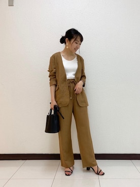 「お呼ばれ」｜「アイテム（ノーカラージャケット）」を使った、ルクールブラン横浜ジョイナス店スタッフさん（レディース・156cm）の夏コーディネート
