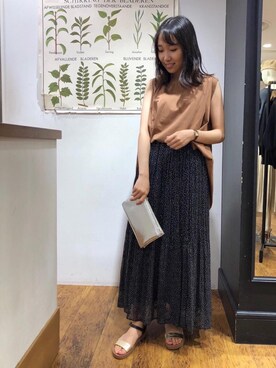 「お呼ばれ」｜「アイテム（Tシャツ/カットソー）」を使った、ルクールブラン横浜ジョイナス店スタッフさん（レディース・156cm）の夏コーディネート