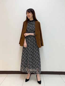「お呼ばれ」｜「アイテム（ノーカラージャケット）」を使った、ルクールブラン横浜ジョイナス店スタッフさん（レディース・161cm）の秋コーディネート