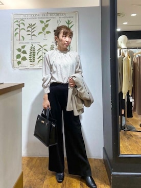 「ジャージーパンツ」｜「アイテム（その他アウター）」を使った、ルクールブラン横浜ジョイナス店スタッフさん（レディース・157cm）の秋コーディネート