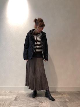 「女子会」｜「アイテム（ナイロンジャケット）」を使った、ルクールブラン横浜ジョイナス店スタッフさん（レディース・157cm）の秋コーディネート
