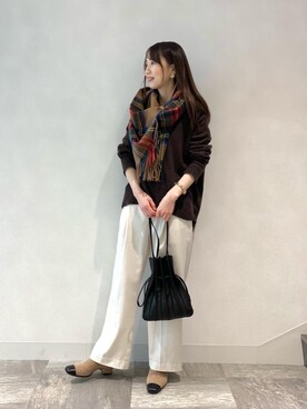 「ブラウンニット」｜「アイテム（ブーツ）」を使った、ルクールブラン横浜ジョイナス店スタッフさん（レディース・161cm）の秋コーディネート