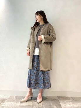「女子会」｜「アイテム（ムートンコート）」を使った、ルクールブラン横浜ジョイナス店スタッフさん（レディース・161cm）の秋コーディネート