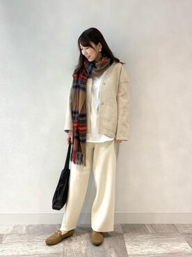 「チェックマフラー」｜「アイテム（その他アウター）」を使った、ルクールブラン横浜ジョイナス店スタッフさん（レディース・161cm）の秋コーディネート