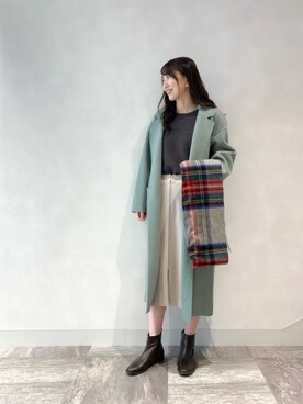 「チェックマフラー」｜「アイテム（チェスターコート）」を使った、ルクールブラン横浜ジョイナス店スタッフさん（レディース・161cm）の冬コーディネート