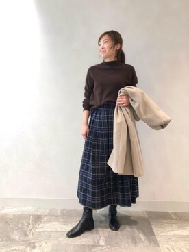 「お呼ばれ」｜「アイテム（ノーカラーコート）」を使った、ルクールブラン横浜ジョイナス店スタッフさん（レディース・157cm）の冬コーディネート