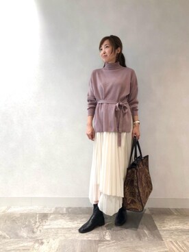 「お呼ばれ」｜「アイテム（トートバッグ）」を使った、ルクールブラン横浜ジョイナス店スタッフさん（レディース・157cm）の冬コーディネート