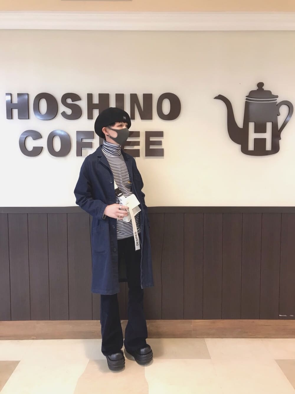 「平成最後のWEARISTAセンバツ、オトナカジュアル、デニムコート、ベレー帽、13month、ボーダー、Demonia、厚底、韓国ファッション、フレアパンツ」｜「13MONTHのアイテム（ハンチング/ベレー帽、ブラック系）」を使った、TTY®︎さん（メンズ・174cm）の春コーディネートの1枚目の写真