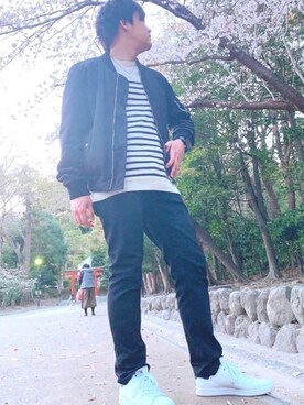 「GU（ジーユー）の（GU）スキニーフィットジーンズ（MEN ⁄ ジーンズ）」を使った、きみさん（メンズ・171cm）の春コーディネート