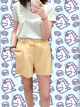 「アイテム（カーゴパンツ、イエロー系）」を使った、Milukiさん（レディース・160cm）の春コーディネート