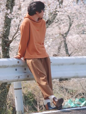「ブラウンコーデ」｜「アイテム（レインシューズ）」を使った、ｈｏｋｏｒｉさん（メンズ・172cm）の春コーディネート