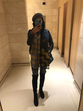 「Kenneth Cole（ケネスコール）のアイテム（ライダースジャケット）」を使った、sofiwill さん（レディース・165cm）の冬コーディネート