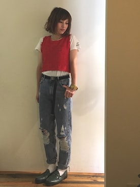 「アイテム（ローファー、グリーン系）」を使った、gaspar8さん（レディース・158cm）の夏コーディネート