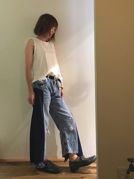 「アイテム（ローファー、グリーン系）」を使った、gaspar8さん（レディース・158cm）の夏コーディネート