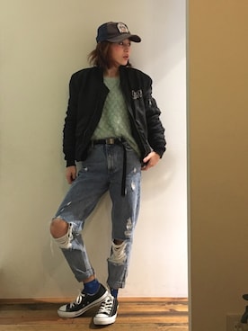「H&M（エイチ・アンド・エム）のアイテム（ブルゾン）」を使った、gaspar8さん（レディース・158cm）の秋コーディネート