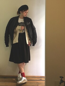 「H&M（エイチ・アンド・エム）のアイテム（ブルゾン）」を使った、gaspar8さん（レディース・158cm）の冬コーディネート