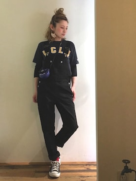 「赤い靴下」｜「アイテム（サロペット/オーバーオール）」を使った、gaspar8さん（レディース・158cm）の春コーディネート