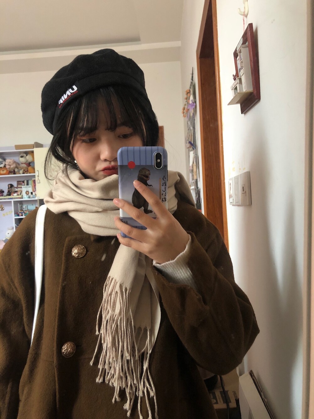 「UNIFのアイテム（ハンチング/ベレー帽、ブラック系）」を使った、echo23さん（レディース・155cm）の冬コーディネートの1枚目の写真