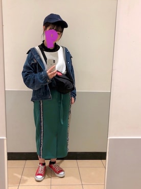 「ナロースカート」｜「アイテム（デニムジャケット）」を使った、ふくもちょさん（レディース・157cm）の春コーディネート