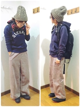 「reca（レカ）のアイテム（ニットキャップ/ビーニー）」を使った、あゆさん（レディース・157cm）の冬コーディネート