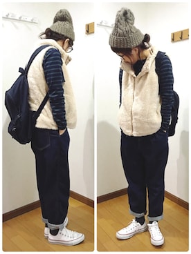 「reca（レカ）のアイテム（ニットキャップ/ビーニー）」を使った、あゆさん（レディース・157cm）の冬コーディネート