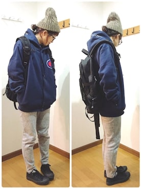「reca（レカ）のアイテム（ニットキャップ/ビーニー）」を使った、あゆさん（レディース・157cm）の冬コーディネート