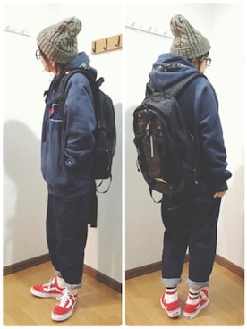 「reca（レカ）のアイテム（ニットキャップ/ビーニー）」を使った、あゆさん（レディース・157cm）の冬コーディネート