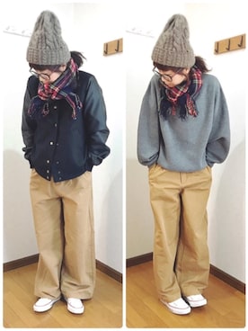 「reca（レカ）のアイテム（ニットキャップ/ビーニー）」を使った、あゆさん（レディース・157cm）の冬コーディネート