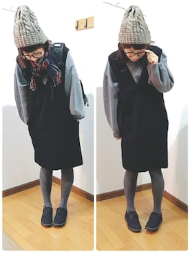 「reca（レカ）のアイテム（ニットキャップ/ビーニー）」を使った、あゆさん（レディース・157cm）の冬コーディネート