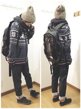 「reca（レカ）のアイテム（ニットキャップ/ビーニー）」を使った、あゆさん（レディース・157cm）の冬コーディネート