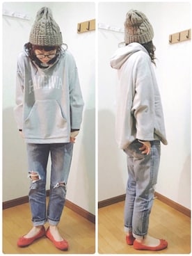 「reca（レカ）のアイテム（ニットキャップ/ビーニー）」を使った、あゆさん（レディース・157cm）の冬コーディネート
