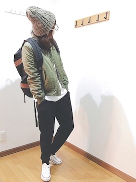 「reca（レカ）のアイテム（ニットキャップ/ビーニー）」を使った、あゆさん（レディース・157cm）の冬コーディネート